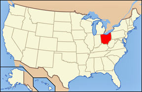 USA state showing location of  Ohio